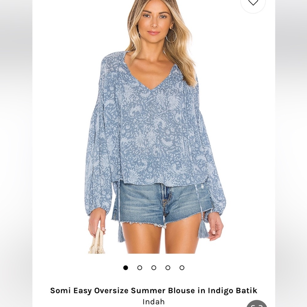 Indah Somi Easy Oversize Summer Blouse in Indigo Batik Top- Medium